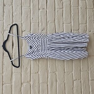 Express blue and white pinstripe fit and flare dress